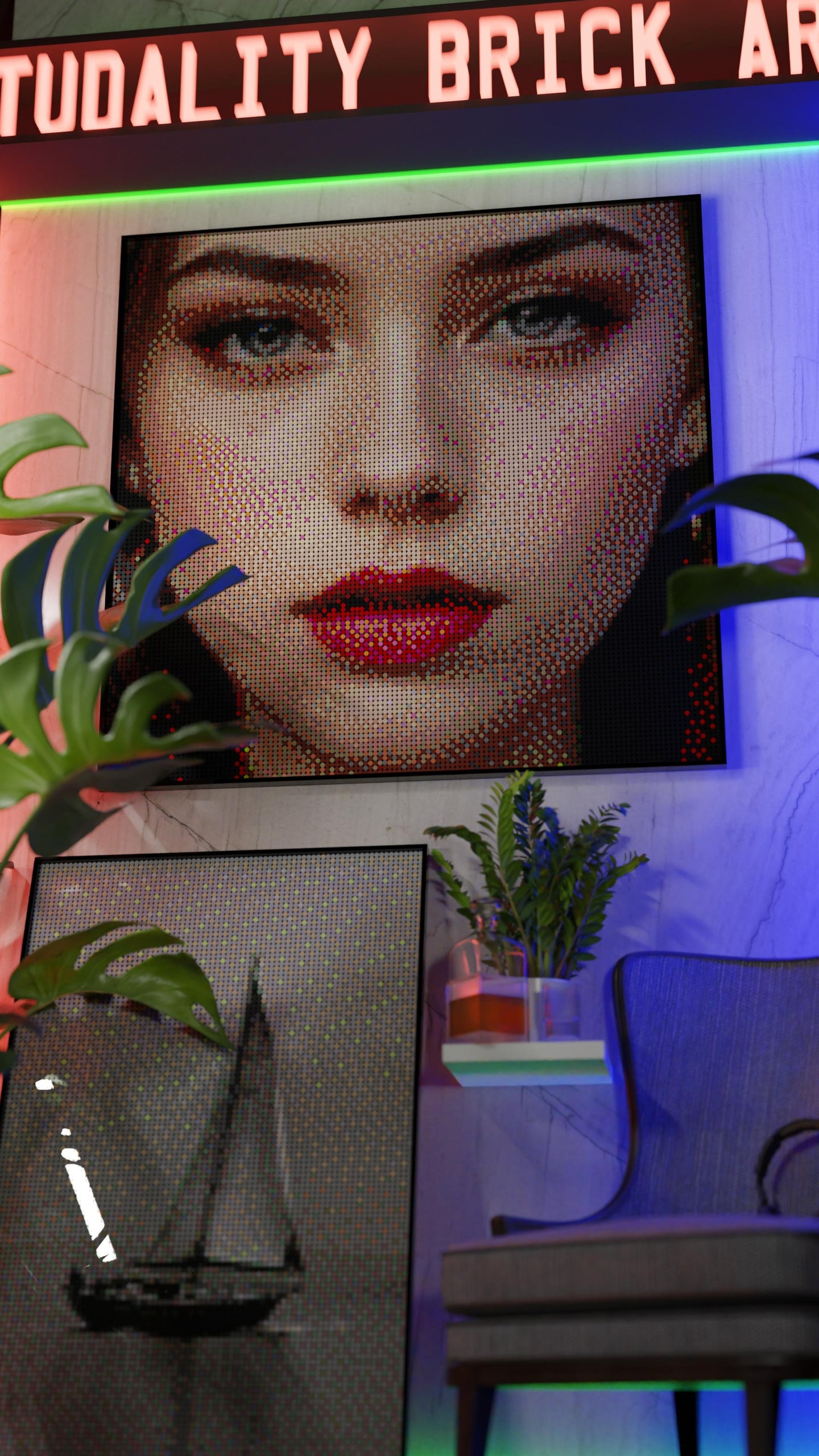 The Alluring Stare LEGO® Style mosaic pixel art design for display